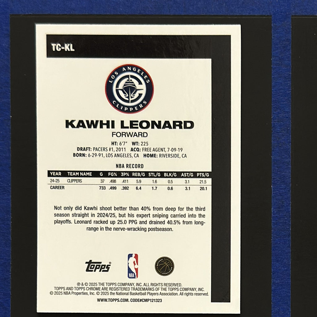 2025-26 Topps Chrome 45th Anniversary Mojo Kawhi Leonard #TC-KL — back view