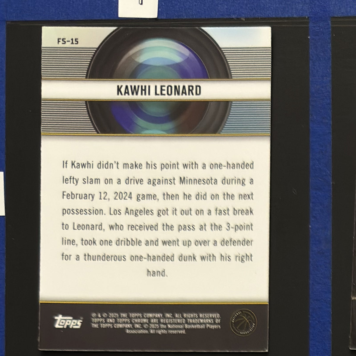 2024-25 Topps Chrome Blue Basketball Refractor Film Study Kawhi Leonard #FS-15 — back view