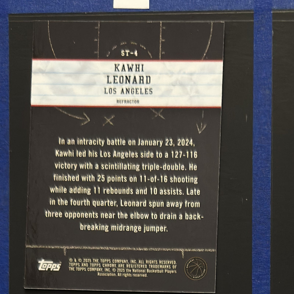 2024-25 Topps Chrome Show and Tell Silver Kawhi Leonard #ST-4 — back view