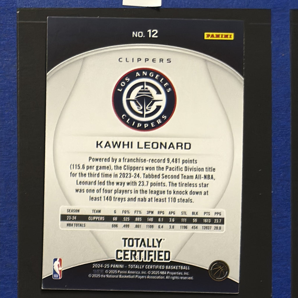 2024-25 Panini Totally Certified Mirror Kawhi Leonard #12 — back view
