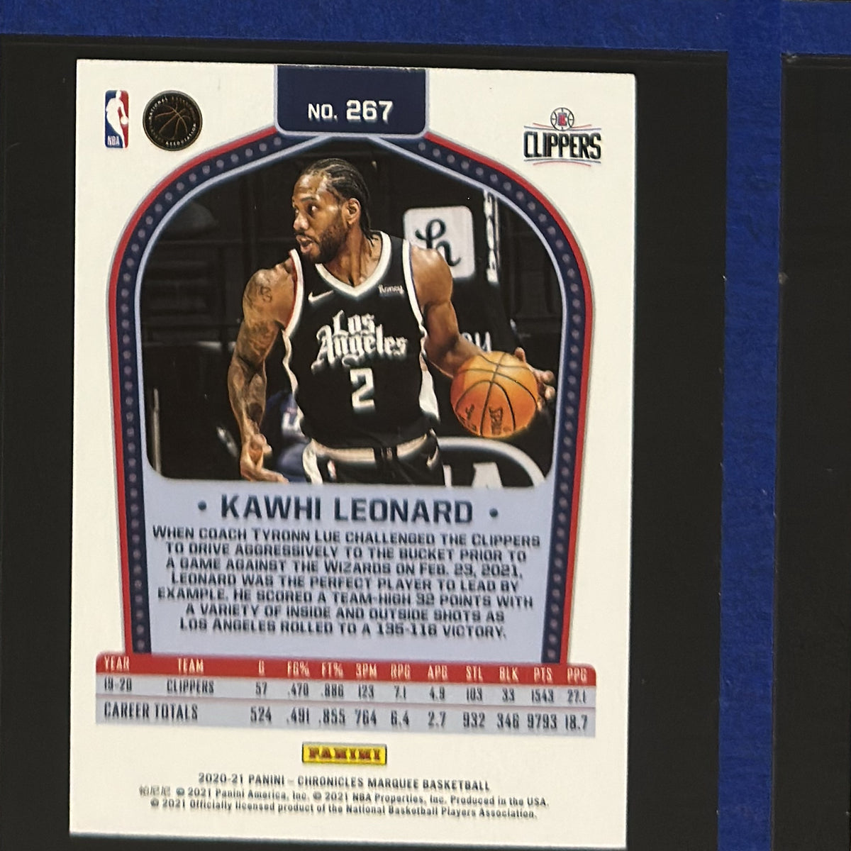 2019-20 Panini Chronicles Marquee Kawhi Leonard #627 back