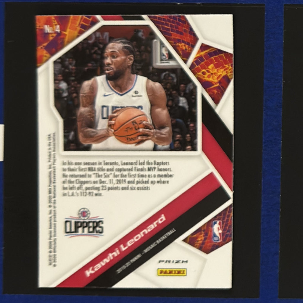 2019-20 Panini Mosaic Green Prizm Will To Win Kawhi Leonard #4 — back view