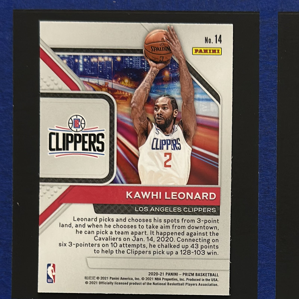 2020-21 Panini Prizm Downtown Bound Kawhi Leonard #14 back
