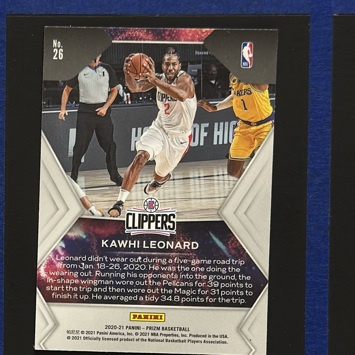 2020-21 Panini Prizm Fireworks Kawhi Leonard #26 — back view