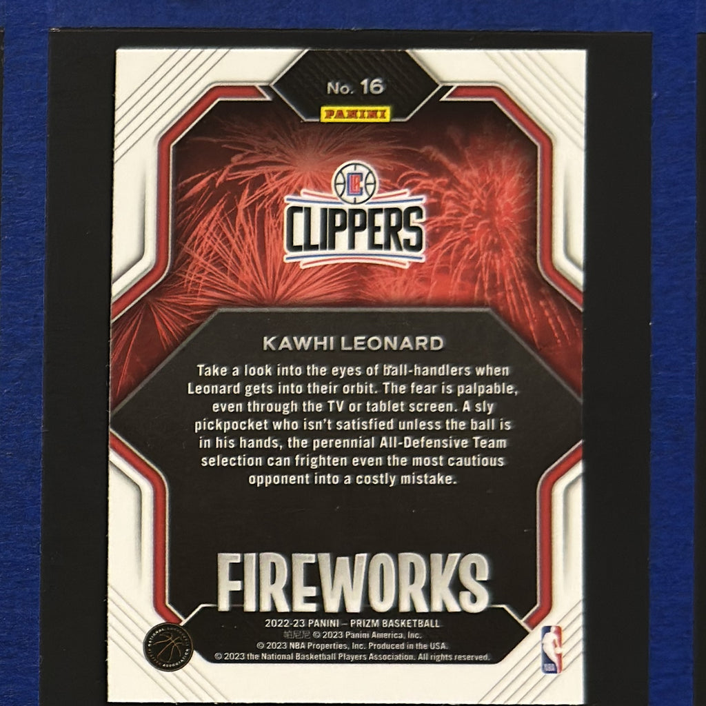 2022-23 Panini Prizm Fireworks Kawhi Leonard #16 — back view