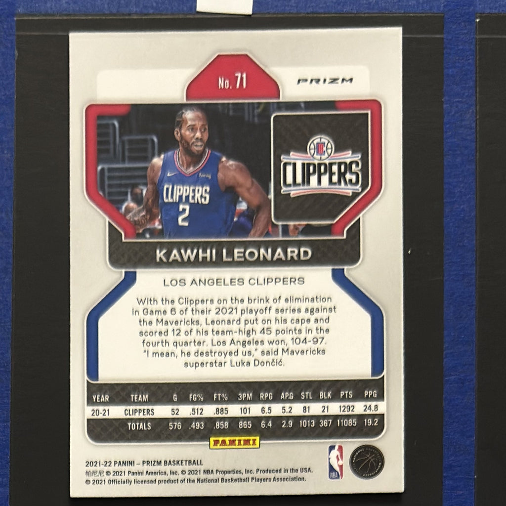 2021-22 Panini Prizm Silver Kawhi Leonard #71 — back view
