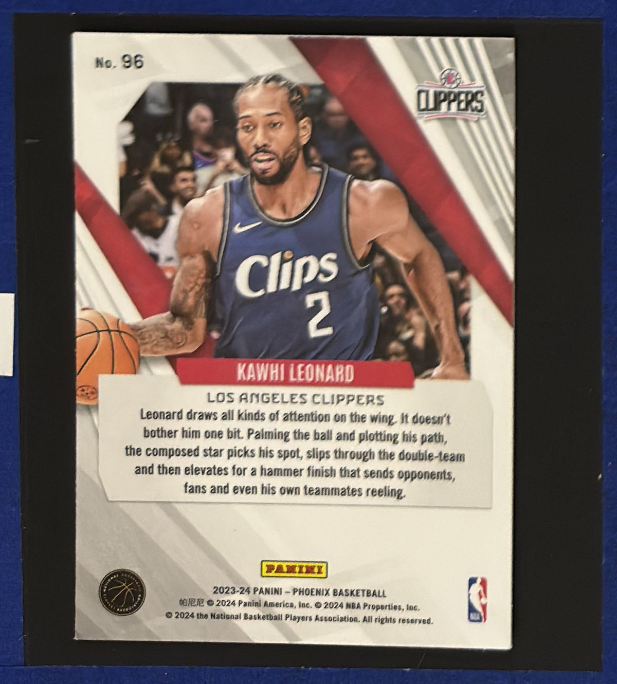 2023-24 Panini Phoenix Teal Lazer Kawhi Leonard #96 — back view