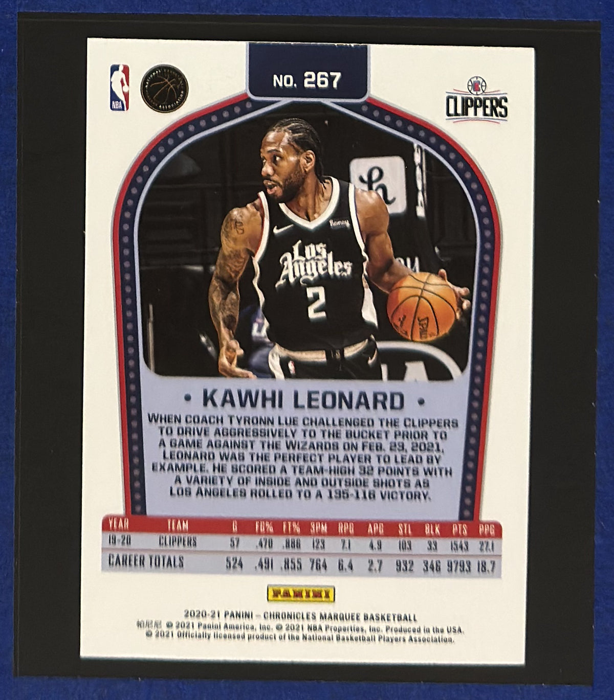 2020-21 Panini Chronicles Marquee Kawhi Leonard #267 back