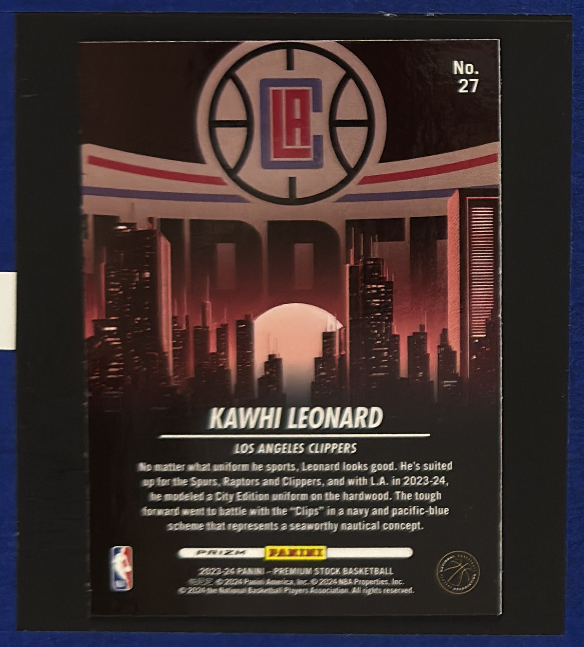 2023-24 Panini NBA Hoops Premium Stock City Edition Silver Kawhi Leonard #27 — back view