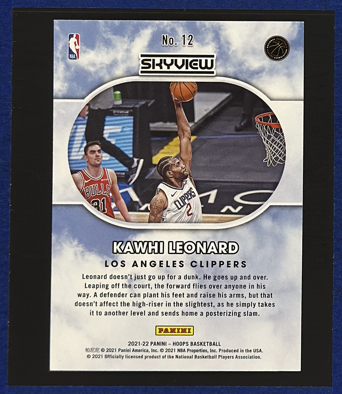 2021-22 Panini NBA Hoops Skyview Kawhi Leonard #12 back