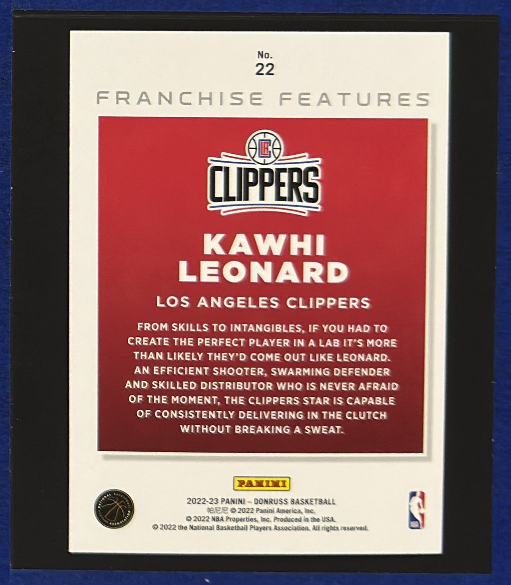 2022-23 Panini Donruss Franchise Features Kawhi Leonard #22 back