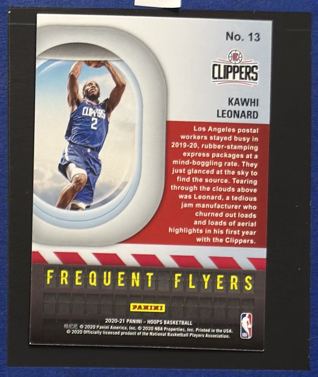 2020-21 Panini NBA Hoops Frequent Flyers Kawhi Leonard #13 back