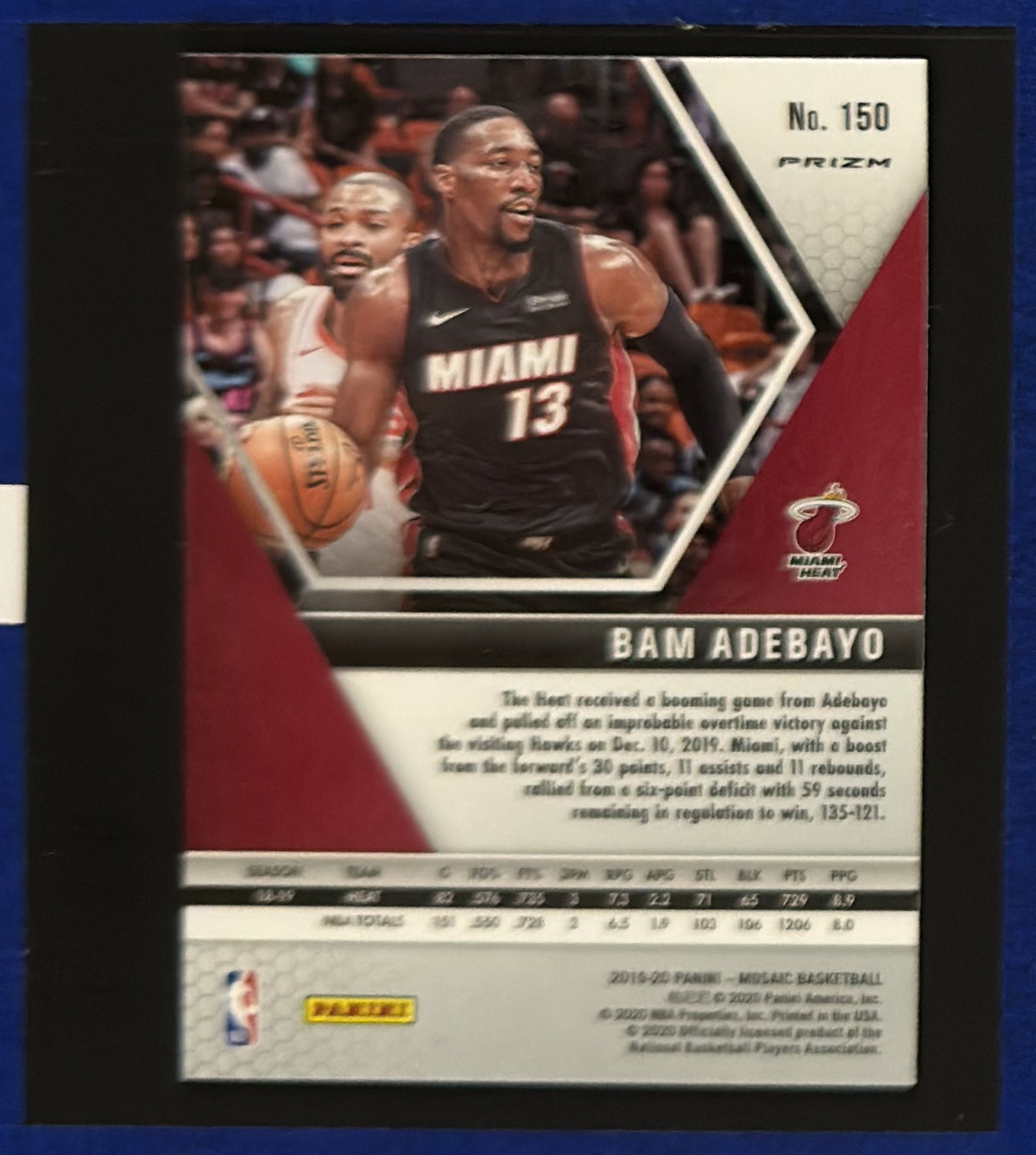 2019-20 Panini Mosaic Reactive Blue Bam Adebayo #150 back