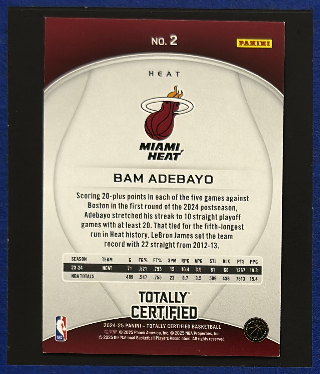 2024-25 Panini Totally Certified Mirror Bam Adebayo #2 — back view