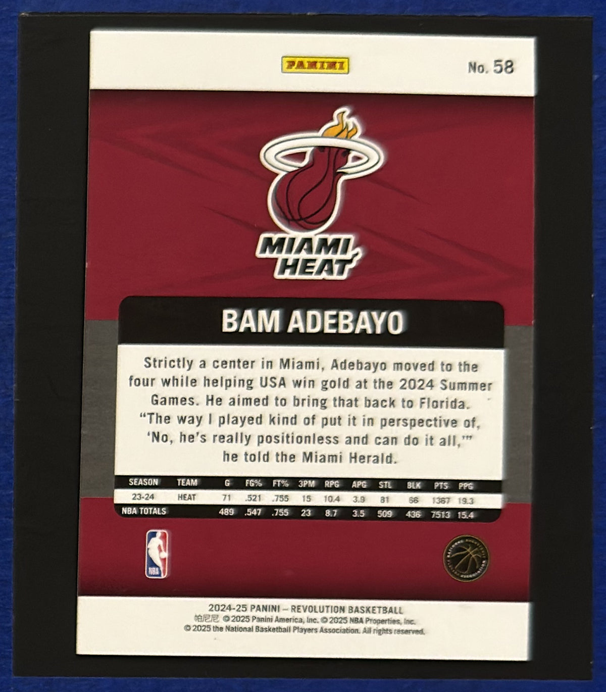 2024-25 Panini Revolution Bam Adebayo #58 back