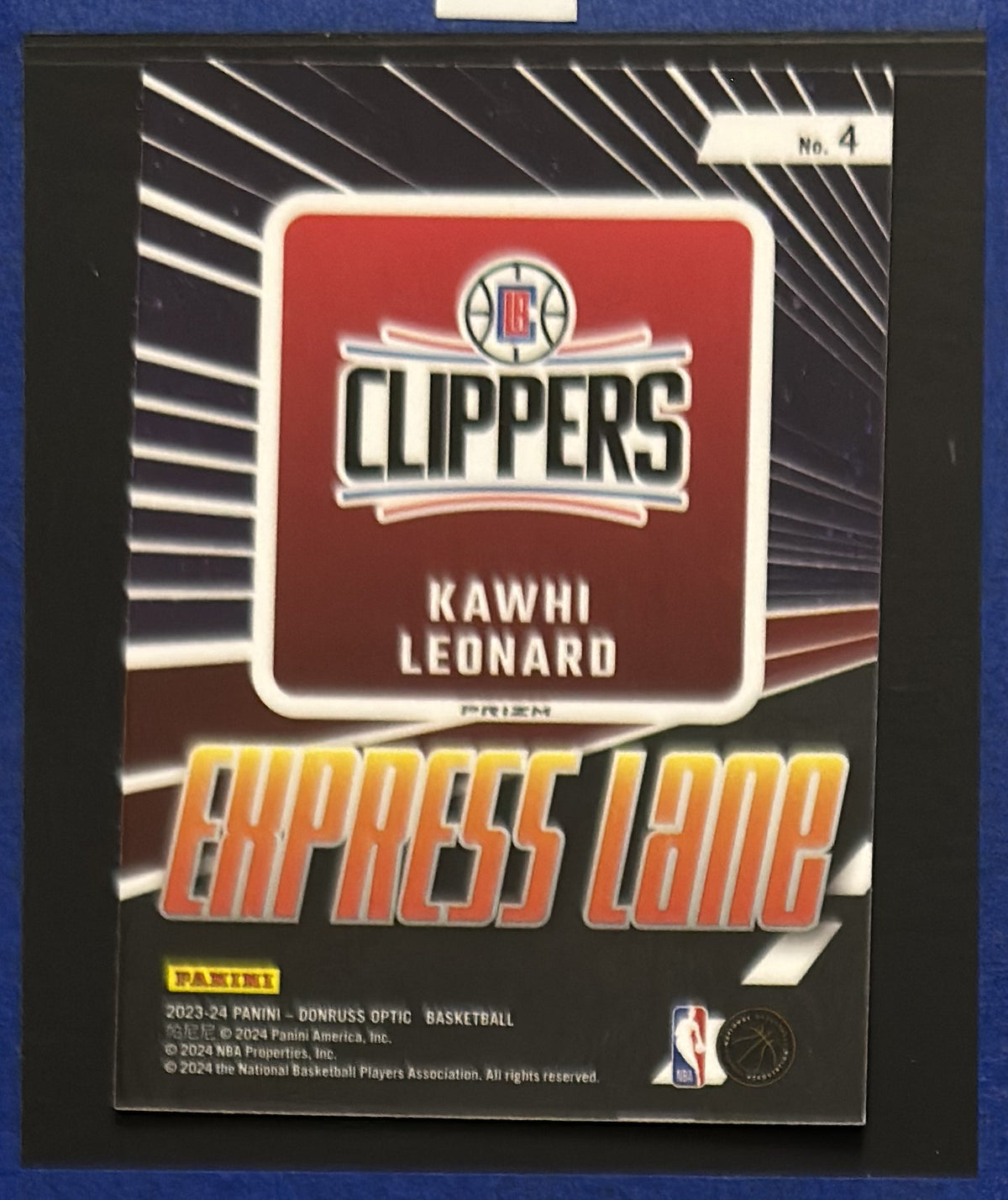 2023-24 Panini Donruss Optic Express Lane Purple Kawhi Leonard #4 — back view
