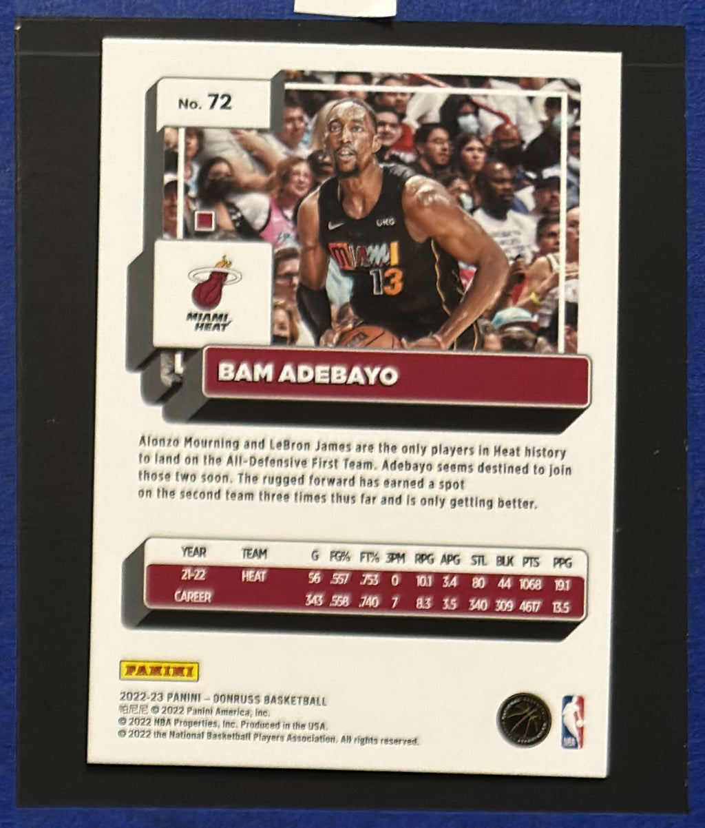 2022-23 Panini Donruss Holo Green Laser Bam Adebayo #72 back
