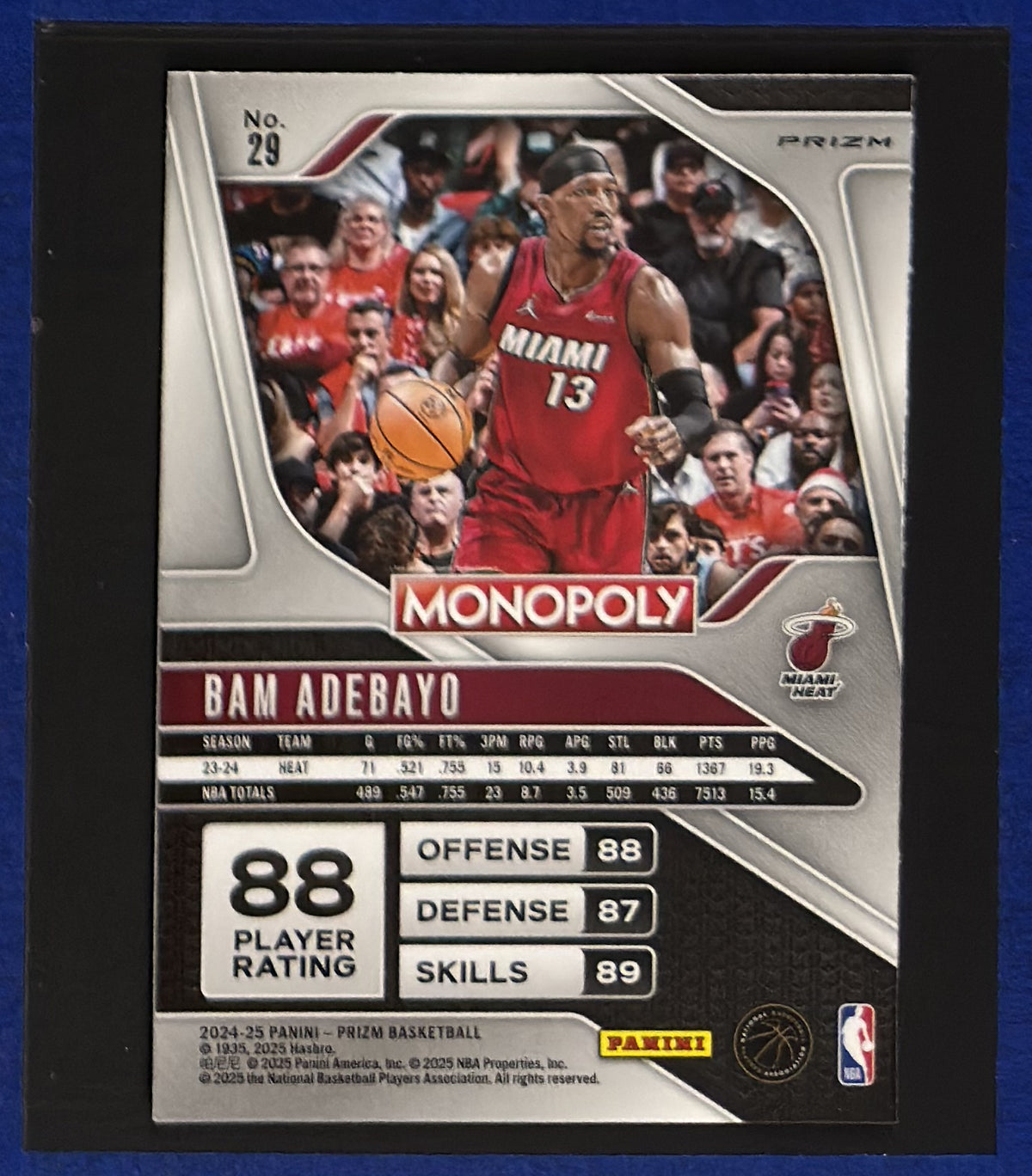 2024-25 Panini Prizm Monopoly Red Wave Bam Adebayo #29 back