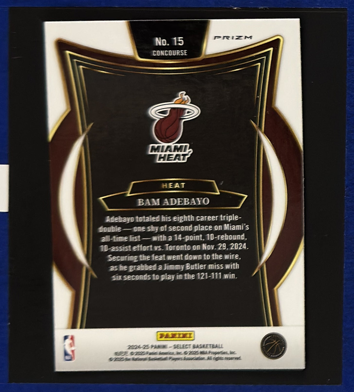 2024-25 Panini Select Concourse Bam Adebayo #15 — back view