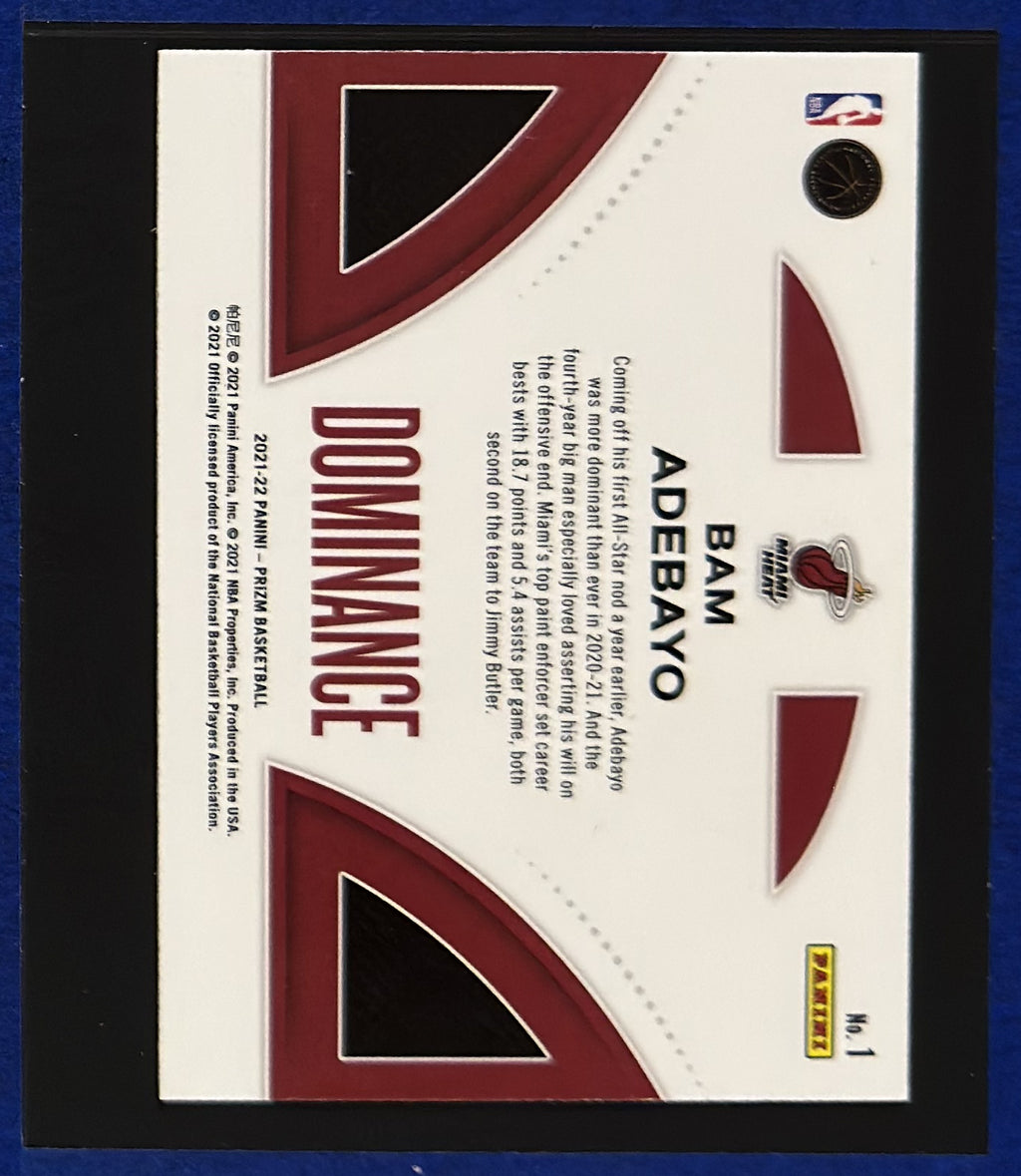 2021-22 Panini Prizm Dominance Bam Adebayo #1 back