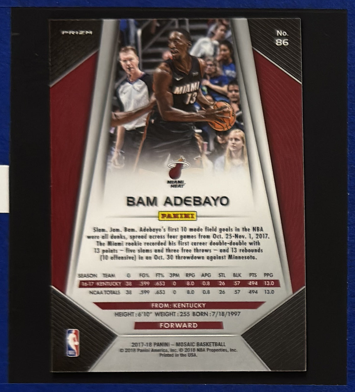 2017-18 Panini Prizm Mosaic Bam Adebayo RC #86 back