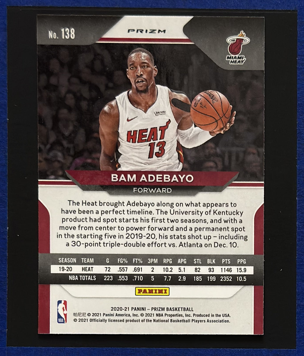 2020-21 Panini Prizm Red White Blue Bam Adebayo #138 — back view