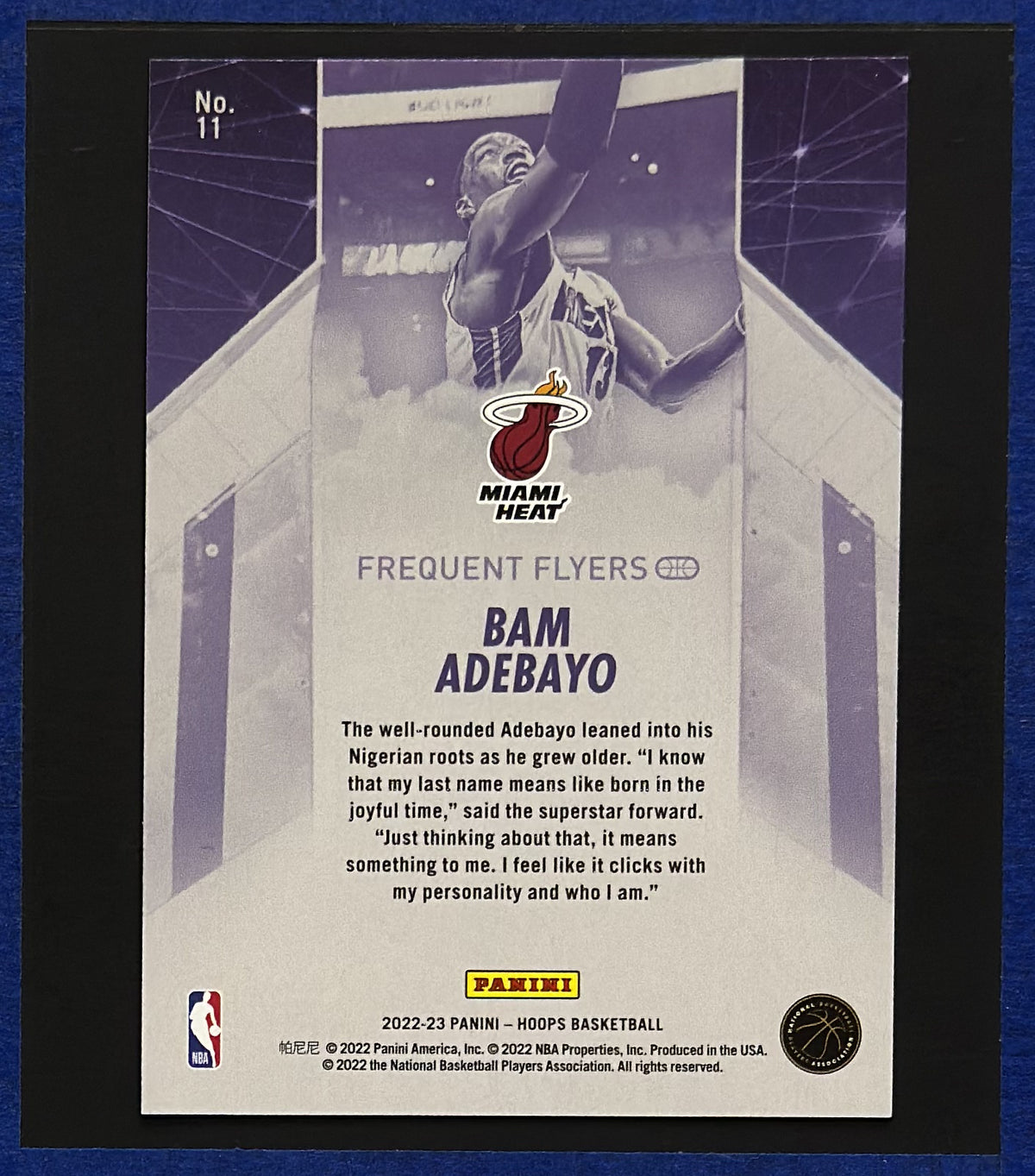 2022-23 Panini NBA Hoops Frequent Flyers Bam Adebayo #11 back
