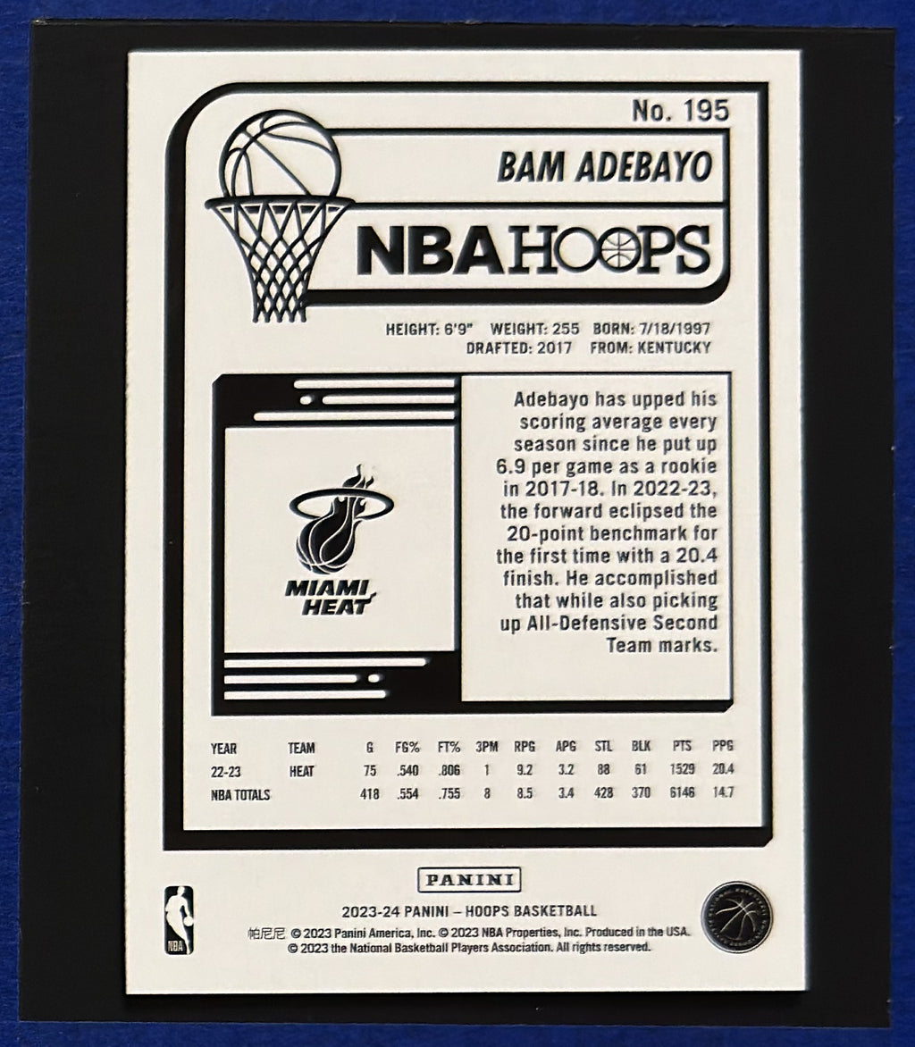 2023-24 Panini NBA Hoops Purple Bam Adebayo #195 back