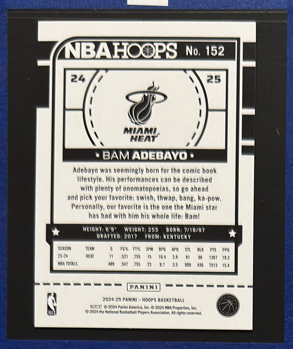 2024-25 Panini NBA Hoops Purple Bam Adebayo #152 back