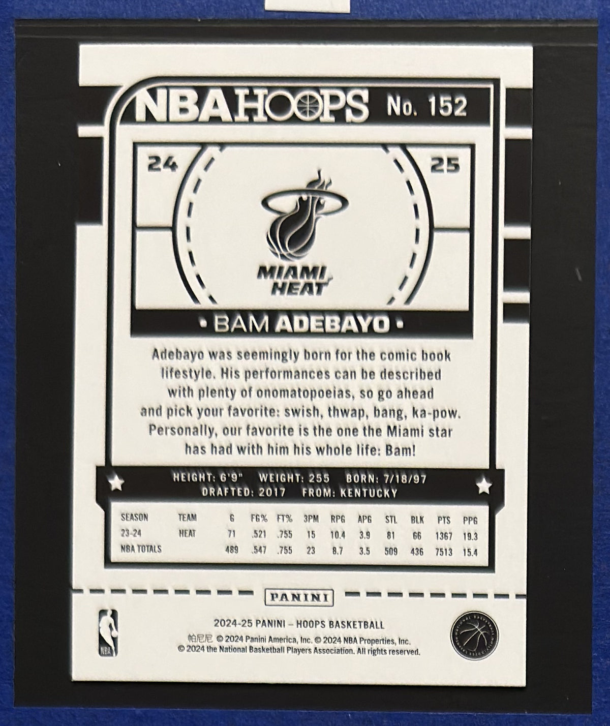 2024-25 Panini NBA Hoops Purple Bam Adebayo #152 back