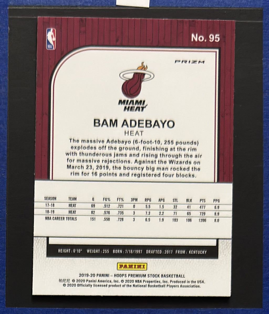 2019-20 Panini NBA Hoops Premium Stock Silver Mojo Bam Adebayo #95 back