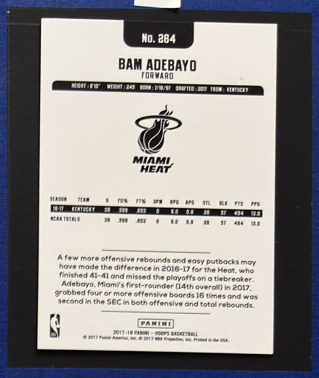 2017-18 Panini NBA Hoops Bam Adebayo RC #264 back