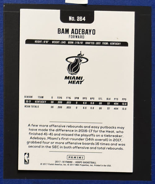 2017-18 Panini NBA Hoops Bam Adebayo RC #264 back