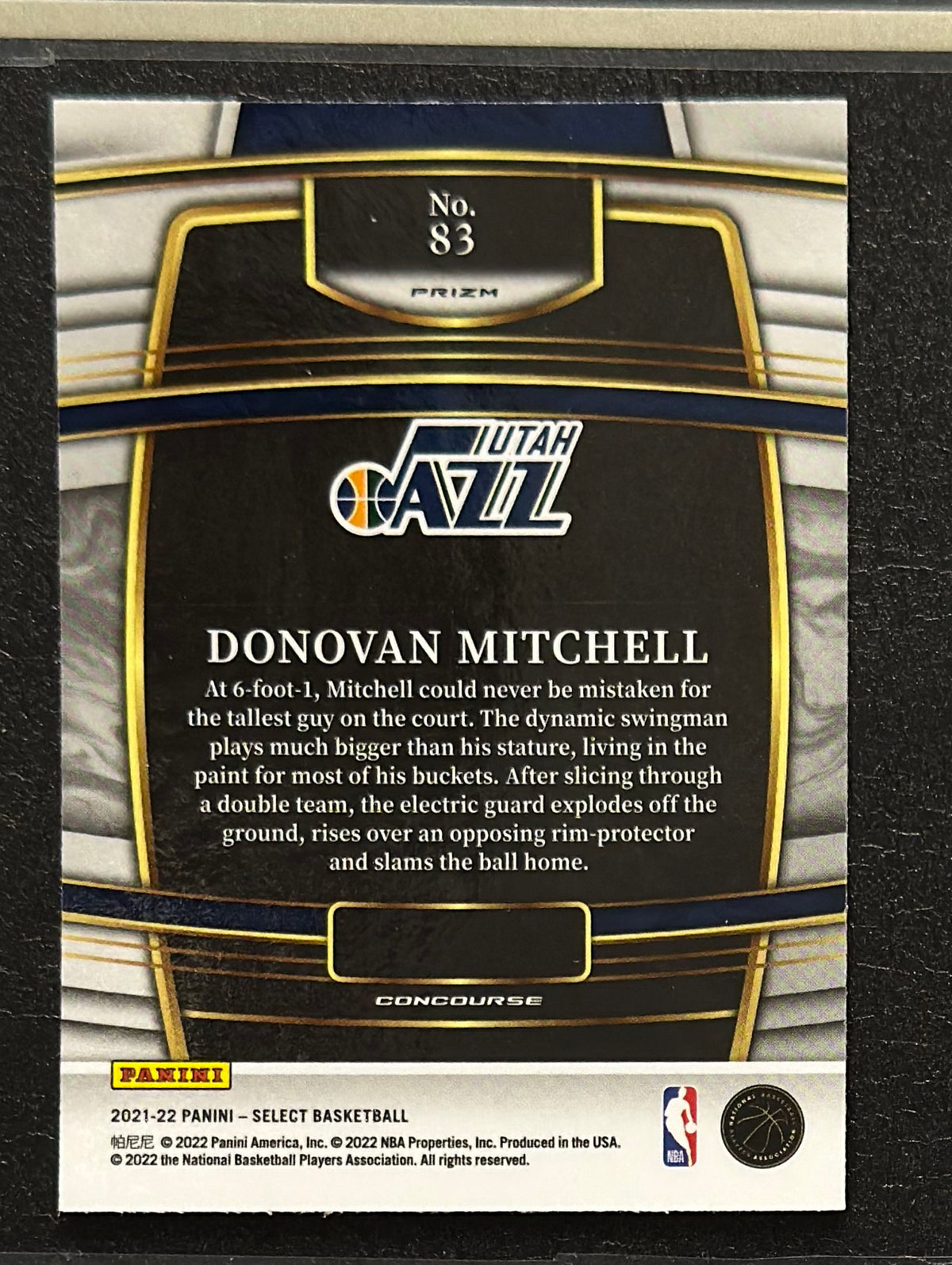 2021-22 Panini Select Concourse Silver Prizm Donovan Mitchell #83 — back view