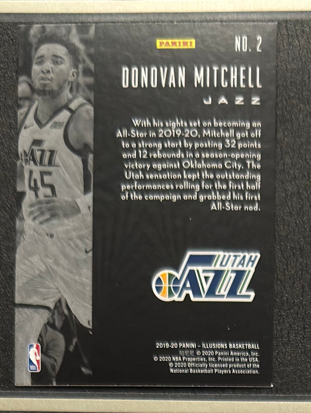 2019-20 Panini Illusions Emerald Donovan Mitchell #2 — back view