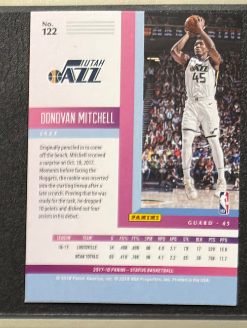 2017-18 Panini Status Donovan Mitchell RC #122 — back view