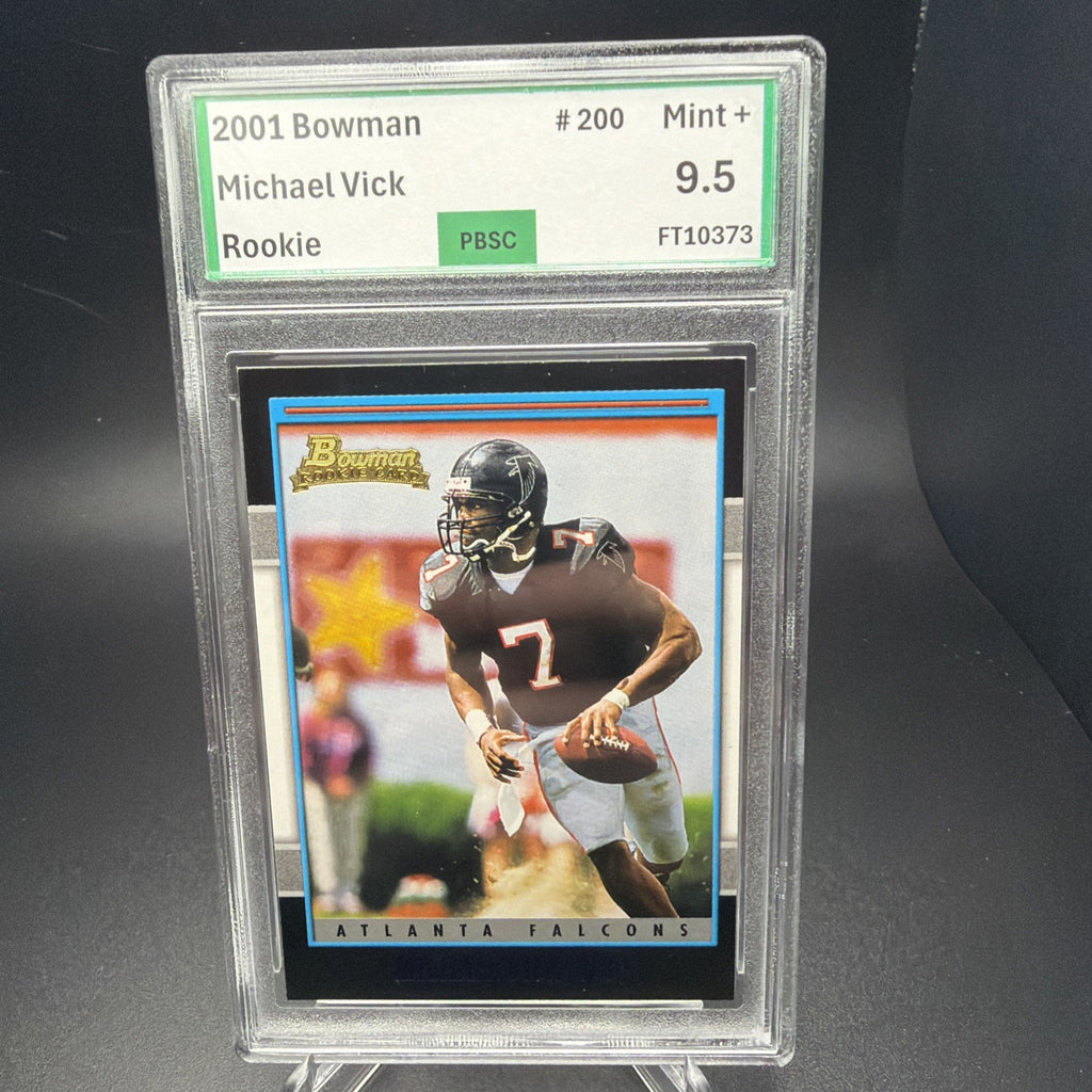 2001 BOWMAN MICHAEL VICK RC # 200 ROOKIE ATLANTA FALCONS PBSC 9.5 — photo 1 of 2