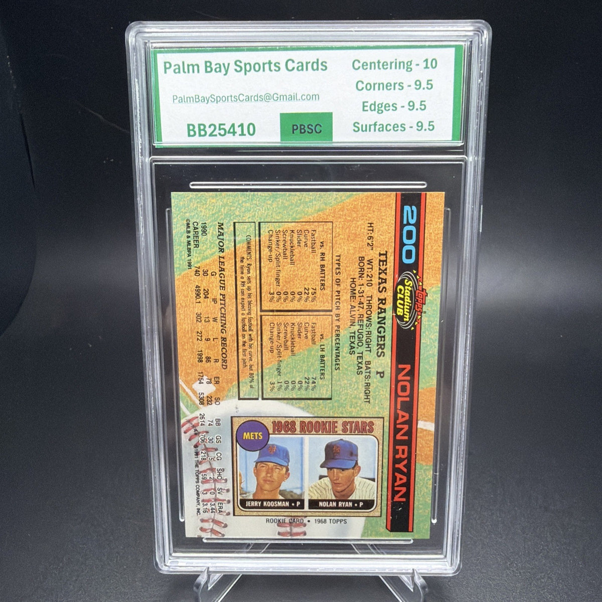 1991 Topps Stadium Club - Nolan Ryan #200 Error Card "Missing Foil" PBSC 9.5 — photo 3 of 3