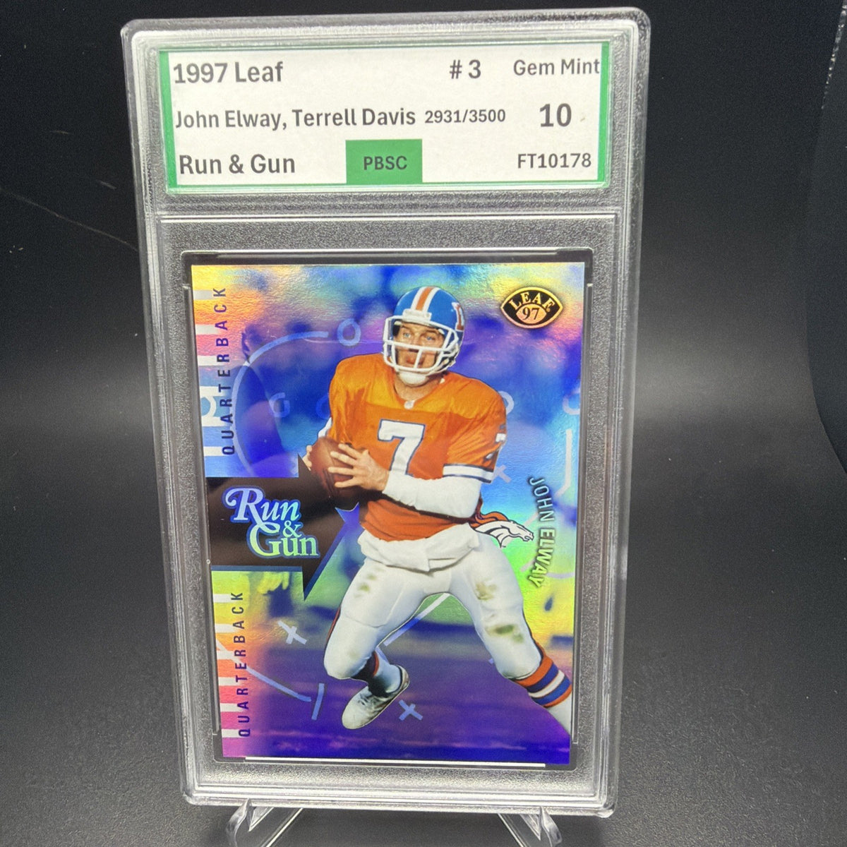1997 Leaf Run And Gun Elway/Davis /3500 PBSC 10 — photo 1 of 2