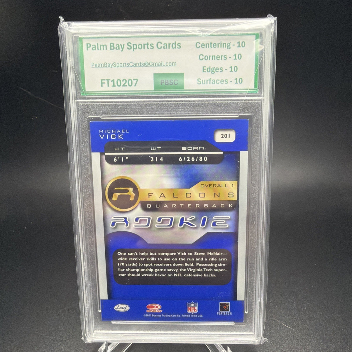 2001 Quantum Leaf - Rookie Michael Vick #201 (RC) PBSC 10 — photo 2 of 2