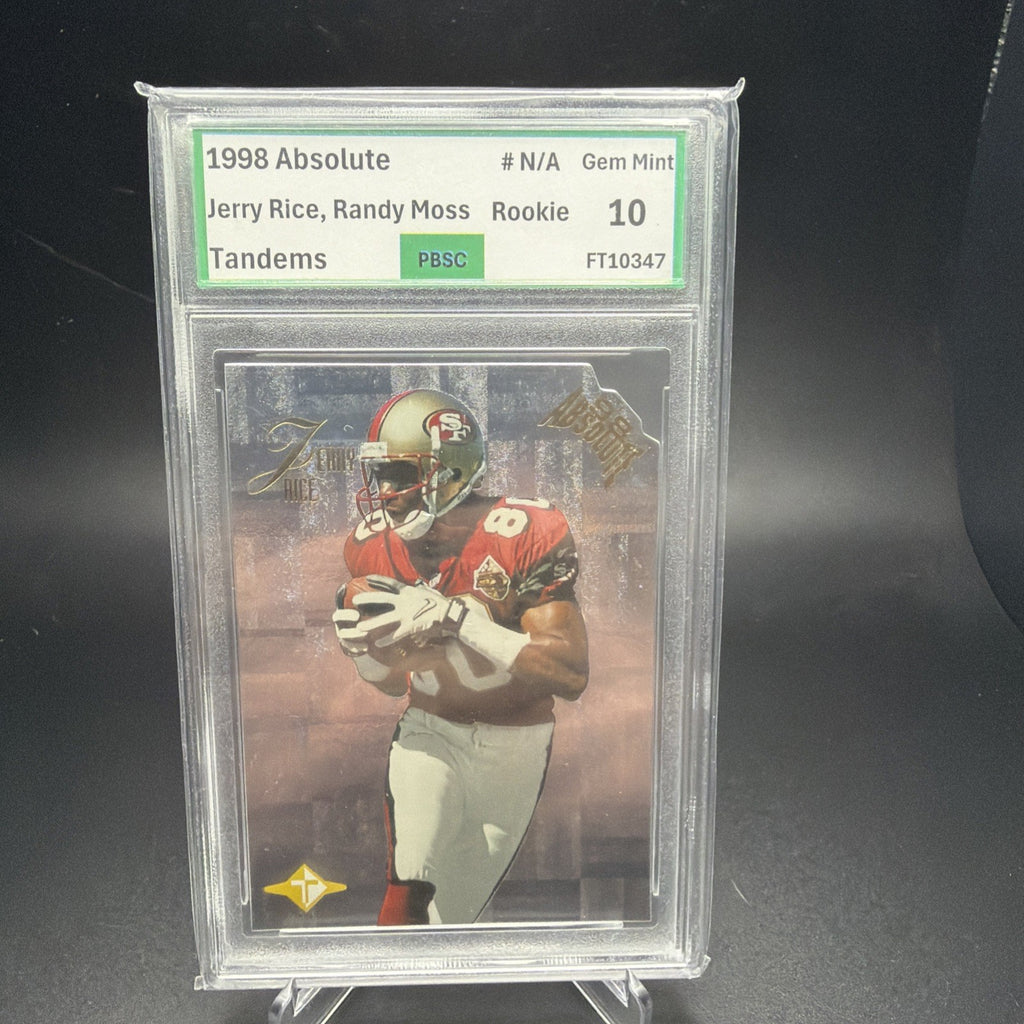 1998 PLAYOFF ABSOLUTE TANDEMS RANDY MOSS-JERRY RICE HOF PBSC 10 — photo 1 of 2