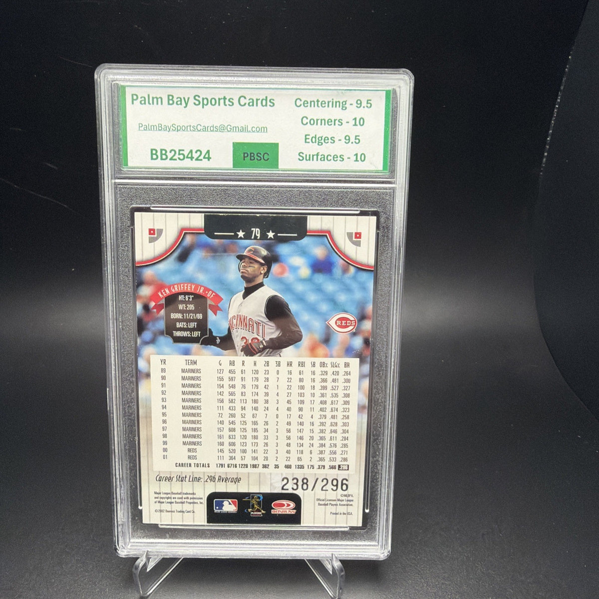 2002 Donruss Career Stat Line #79 Ken Griffey Jr. /296 PBSC 9.5 — photo 2 of 3