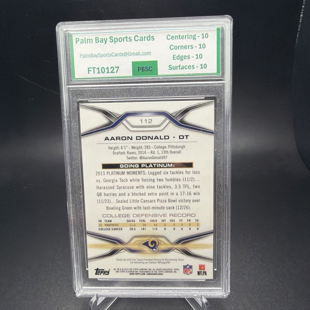 2014 Topps Platinum - Aaron Donald #112 Rookies X-Fractor (RC) PBSC 10 — photo 2 of 2