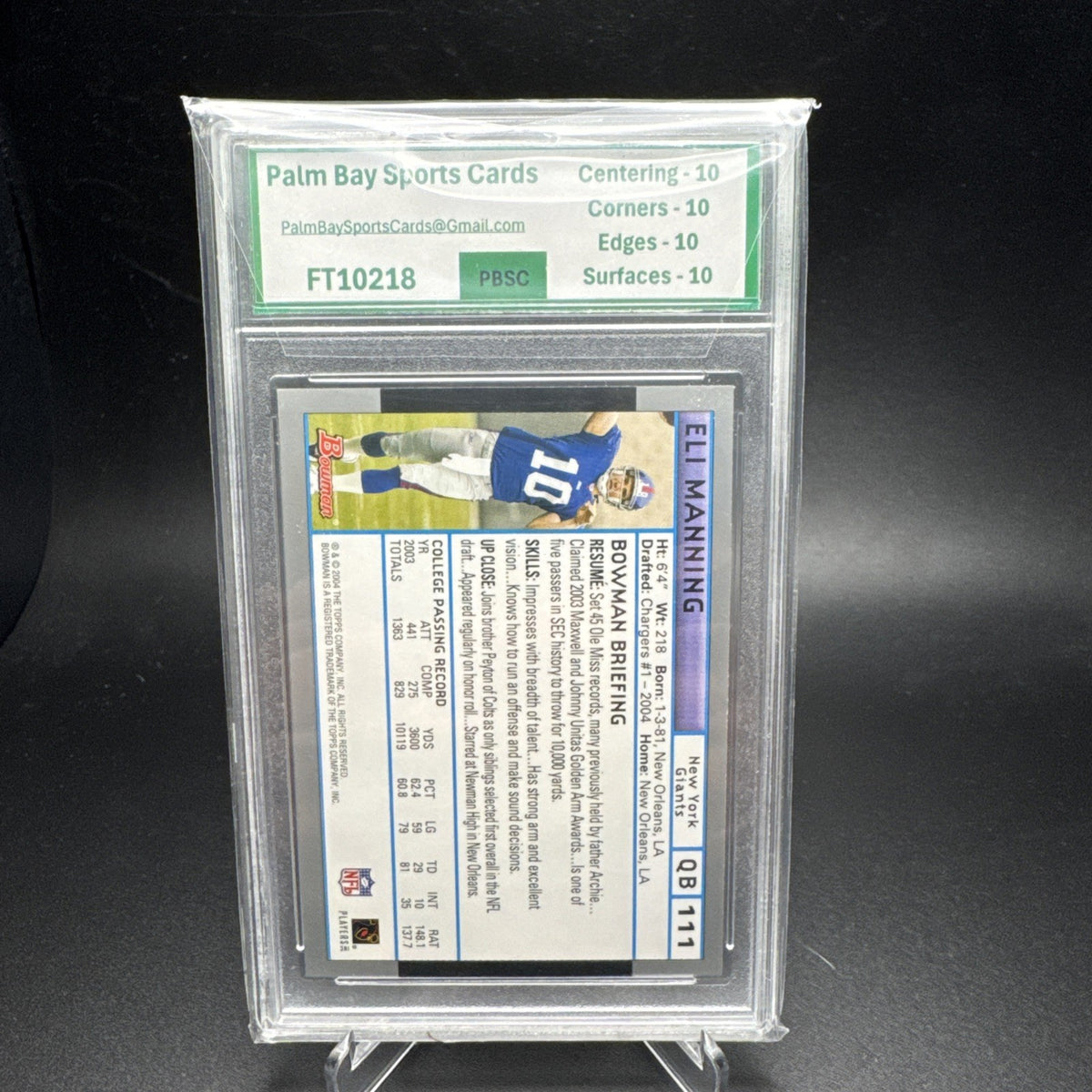 2004 Bowman #111 Eli Manning ROOKIE RC PBSC 10 — photo 2 of 2