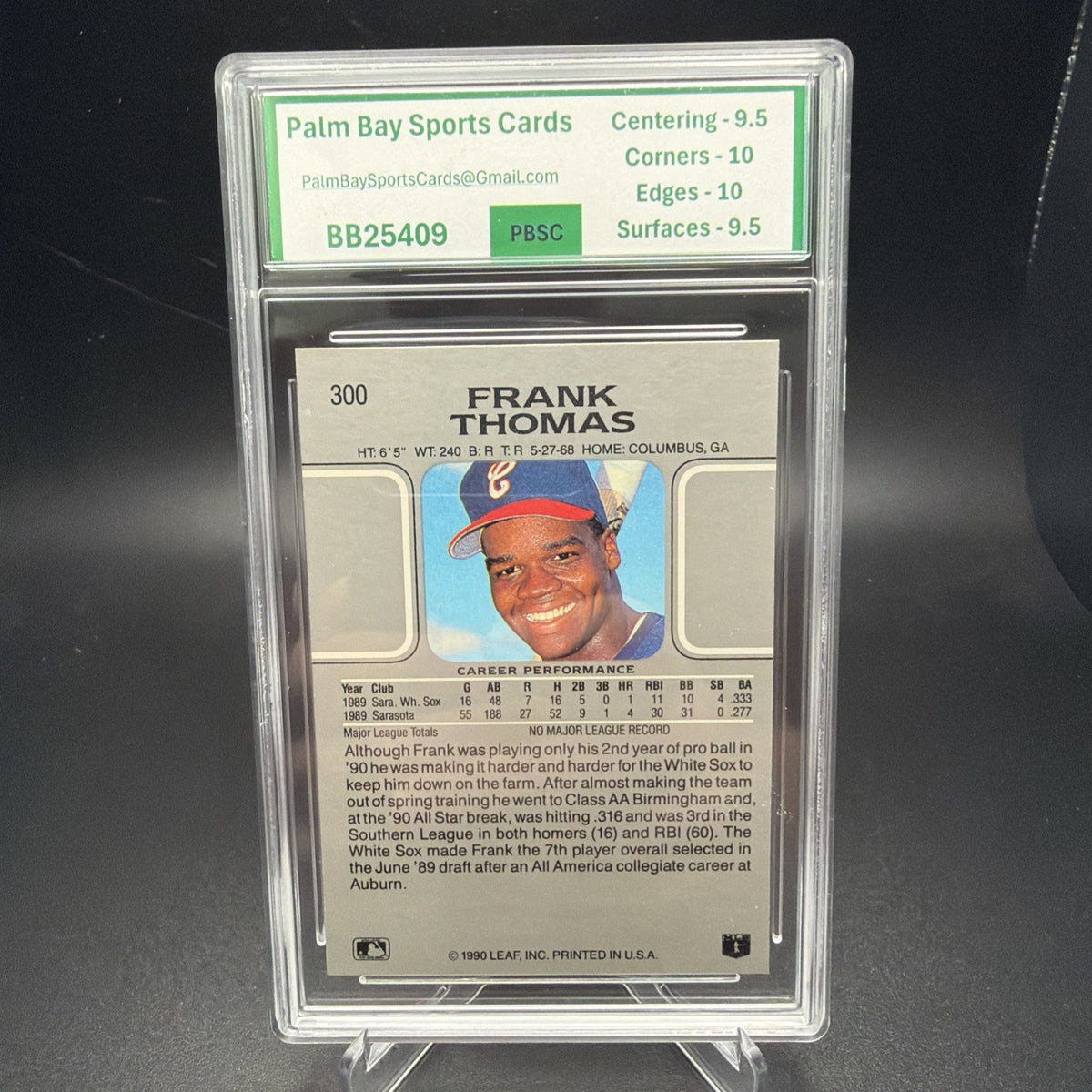 1990 Leaf #300 Frank Thomas ROOKIE RC PBSC 9.5 Baseball Card MLB White Sox — photo 2 of 2