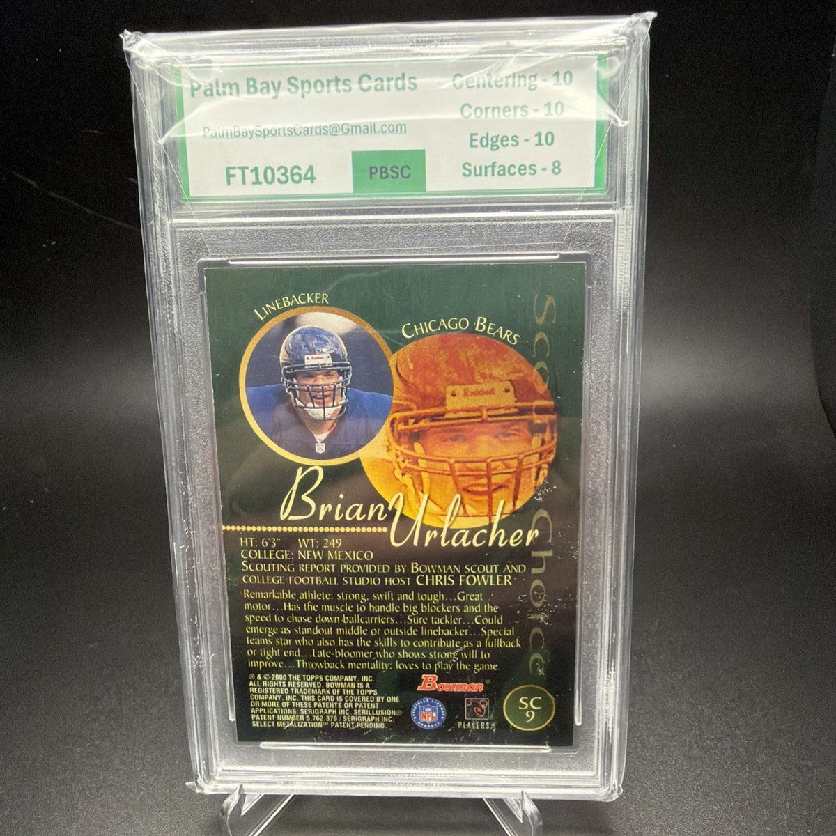 2000 Bowman - Scout's Choice Brian Urlacher #SC9 (RC) PSA 9 — photo 2 of 2