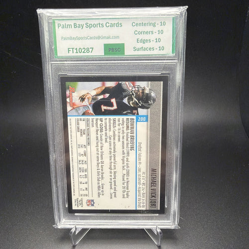 2001 BOWMAN MICHAEL VICK RC # 200 ROOKIE ATLANTA FALCONS PBSC 10 — photo 2 of 2