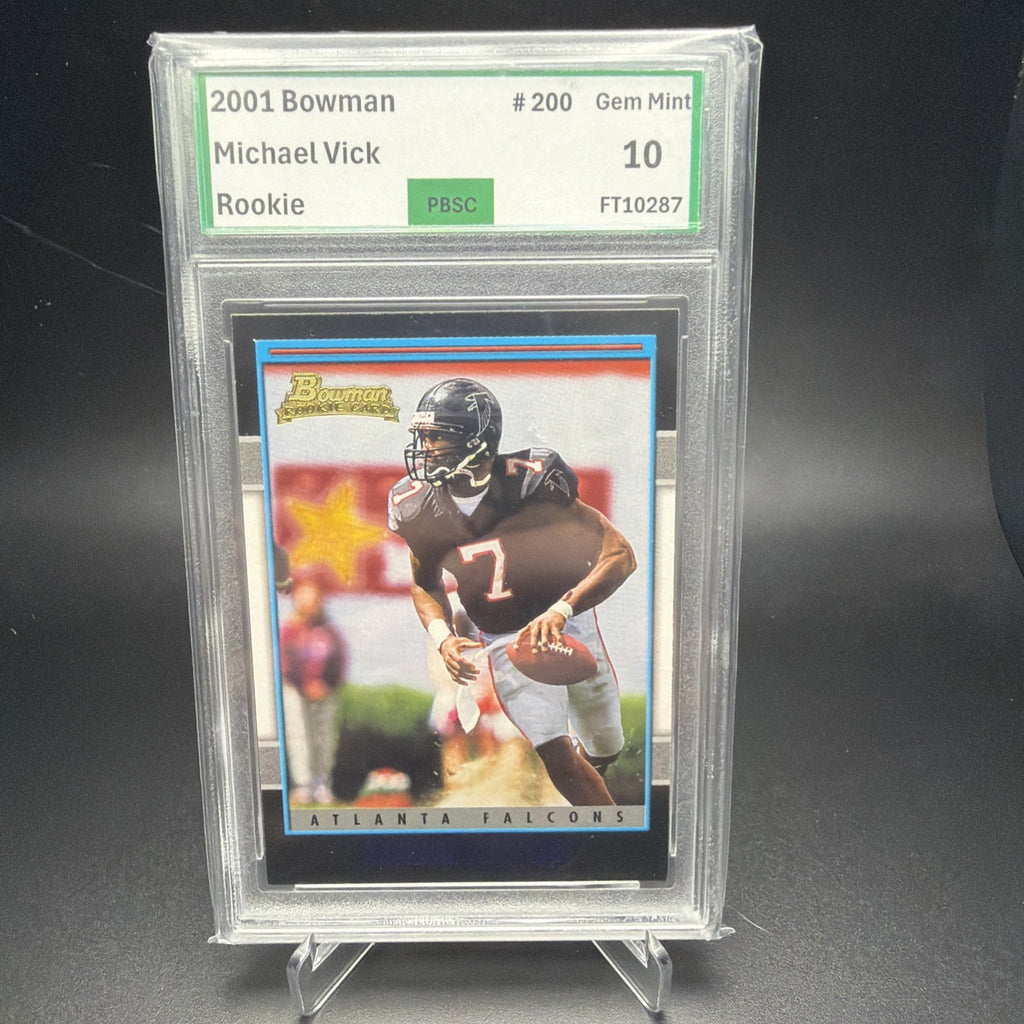 2001 BOWMAN MICHAEL VICK RC # 200 ROOKIE ATLANTA FALCONS PBSC 10 — photo 1 of 2