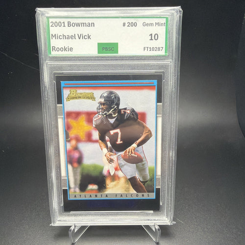 2001 BOWMAN MICHAEL VICK RC # 200 ROOKIE ATLANTA FALCONS PBSC 10 — photo 1 of 2