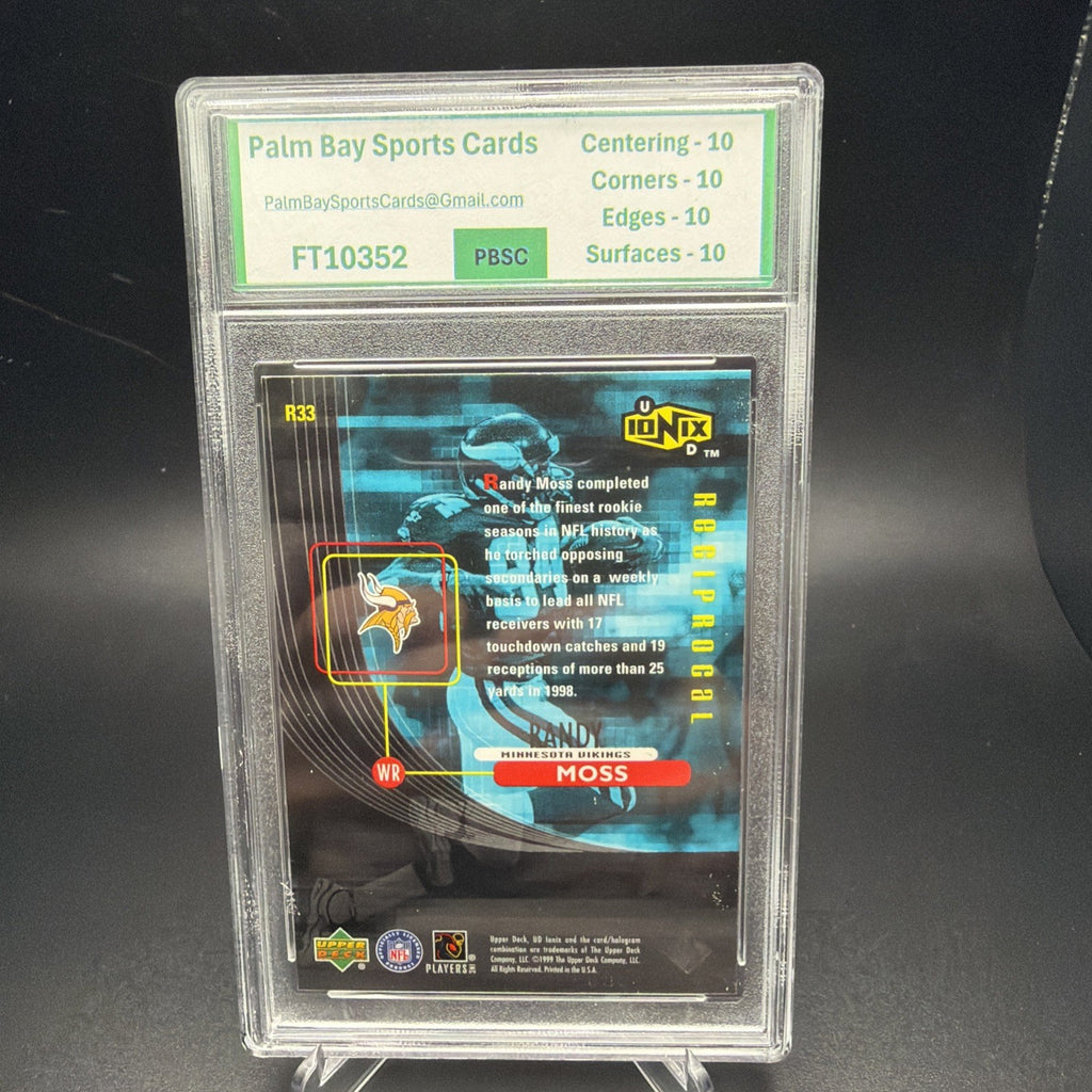 1999 UD Ionix - Randy Moss #R33 Reciprocal PBSC 10 — photo 2 of 2